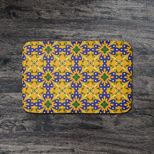Orange Blue And Yellow Spanish Tile Pattern Bath Mat