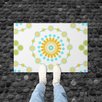 Orange Blue And Yellow Spanish Tile Pattern Doormat by machomedesigns at Zazzle