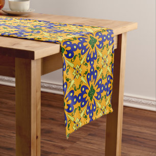 Orange Blue And Yellow Spanish Tile Pattern Short Table Runner
