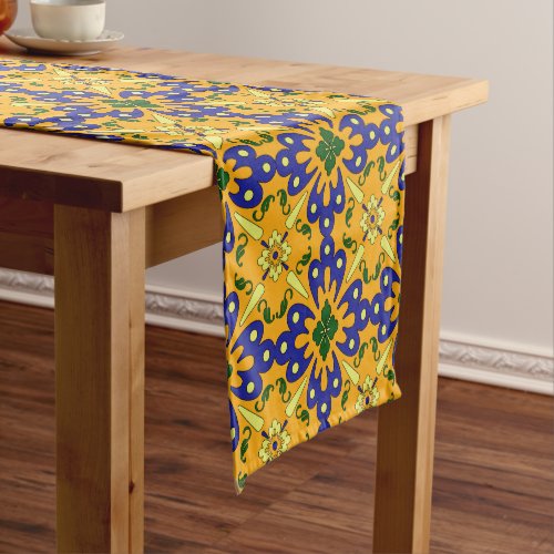 Orange Blue And Yellow Spanish Tile Pattern Short Table Runner