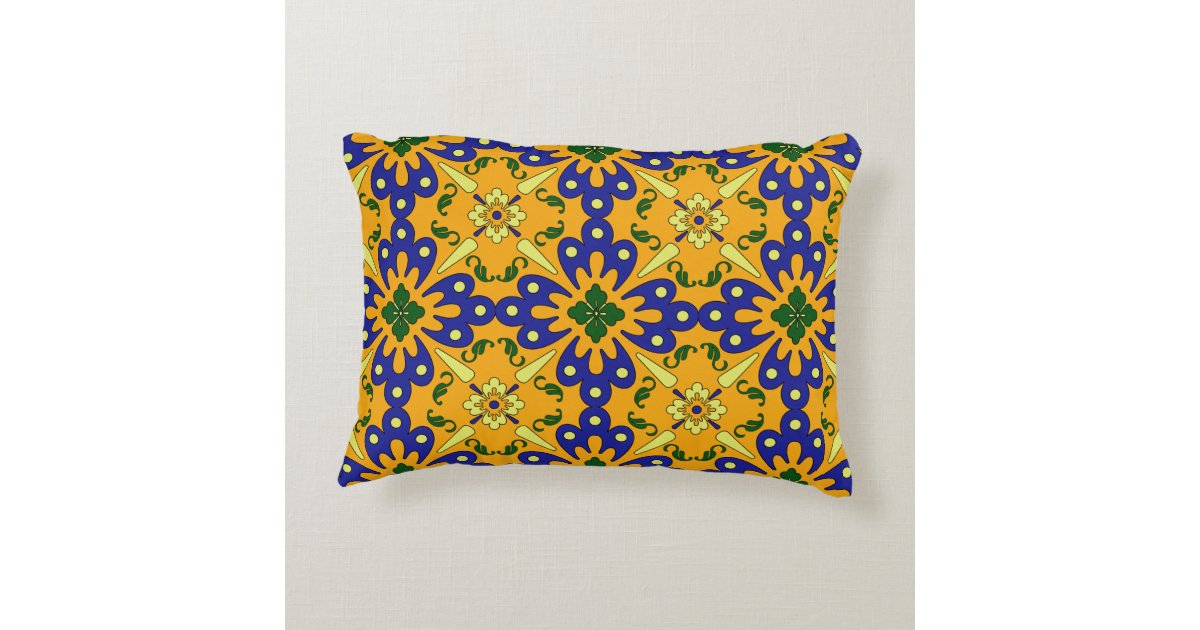 Orange Blue And Yellow Talavera Tile Design Decorative Pillow
