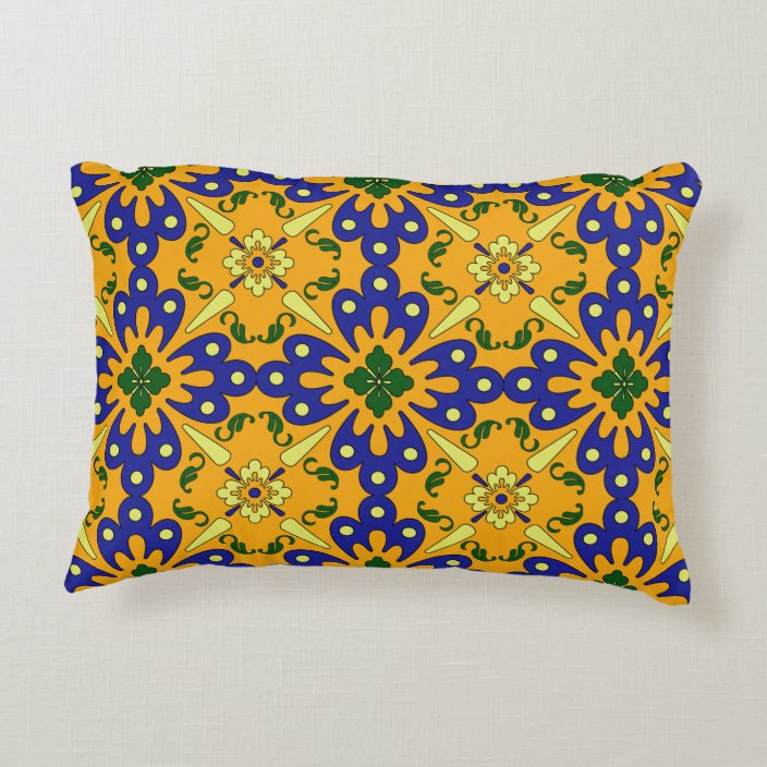 Orange Blue And Yellow Talavera Tile Design Decorative Pillow