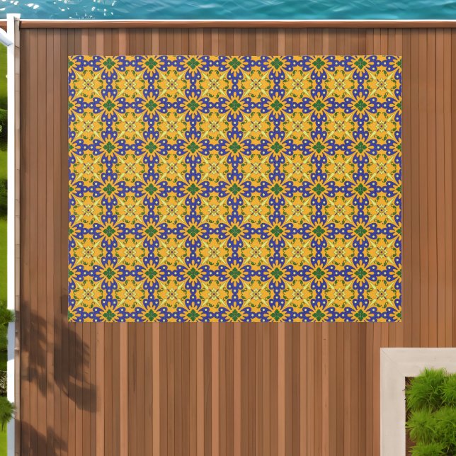 Orange Blue And Yellow Tile Pattern Outdoor Rug (Insitu (Outdoor 1))