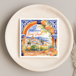 Orange blue azulejo talavera tiles bridal shower napkins