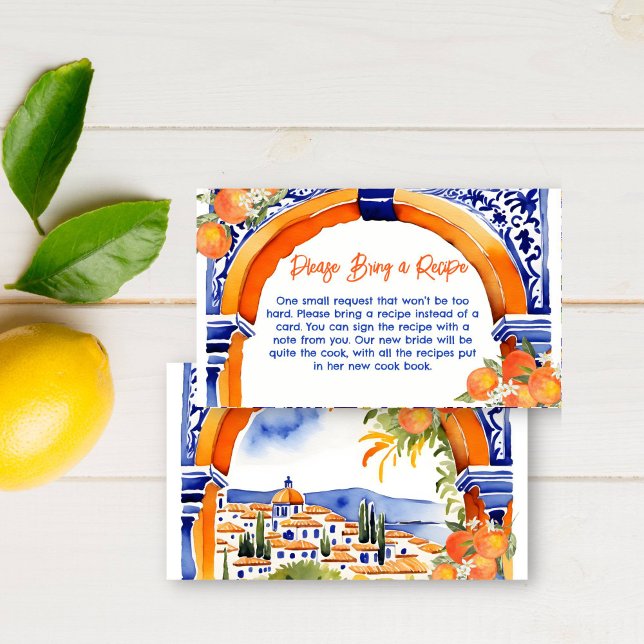 Orange blue azulejo talavera tiles recipe card (Orange blue azulejo talavera tiles recipe card Spanish Mexican oranges citrus summer bridal shower)