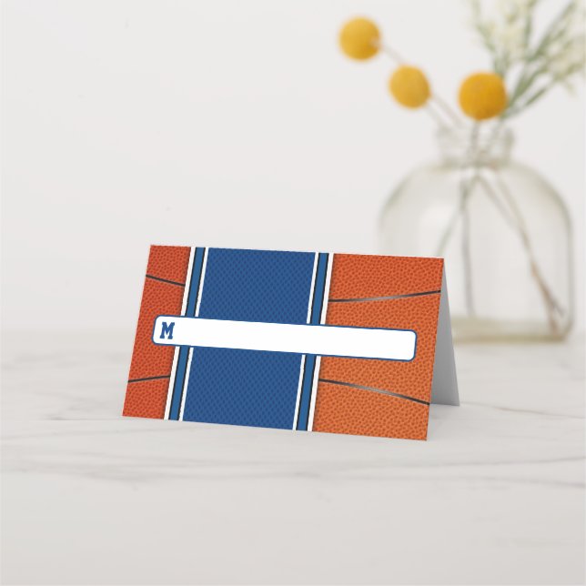 Orange Blue Basketball Bar Mitzvah Place Card (Front)