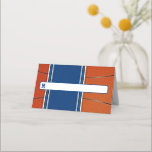 Orange Blue Basketball Bar Mitzvah Place Card<br><div class="desc">Orange, blue basketball Bar Mitzvah reception place card with a basketball background and blue jersey accent. This basketball Bar Mitzvah reception place card is stylish and modern. This basketball themed Bar Mitzvah place card features an orange basketball background with a blue jersey look accent. The colors on this basketball themed...</div>