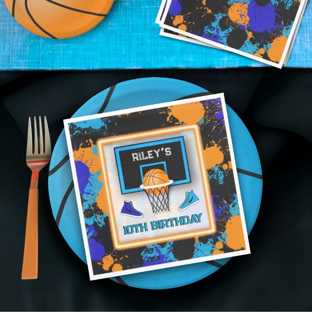 Orange & Blue Basketball Paint Splatter Birthday Napkins (Creator Uploaded)