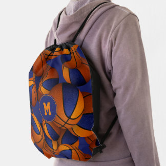 orange blue basketball team colors boys girls drawstring bag