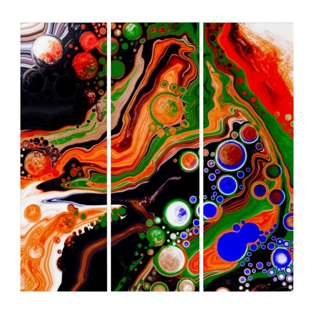 Orange, Blue, Black Digital Fluid Art   (Front)