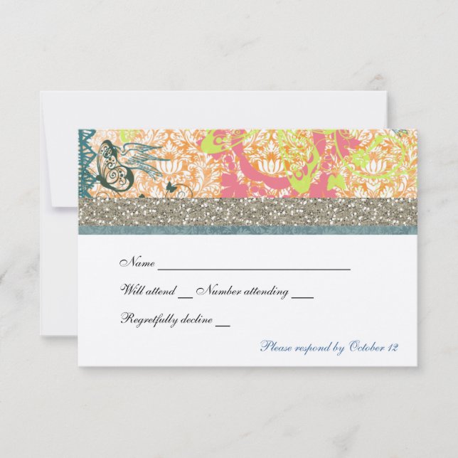 Orange Blue Boho Chic Gypsy rsvp Card (Front)