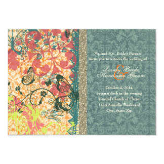 Orange Blue Boho Chic Gypsy Wedding Invitations