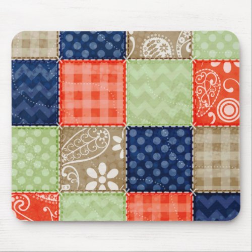 Orange Blue Brown and Sage Green Patchwork look Mouse Pad