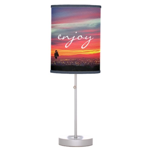 Orange Blue California Sunset Enjoy Script Quote Table Lamp