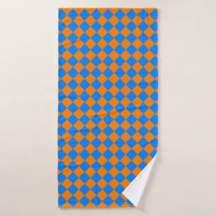 Orange Blue Checker Diamond Pattern Bath Towel