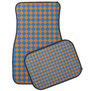 Orange Blue Checker Diamond Pattern Car Floor Mat