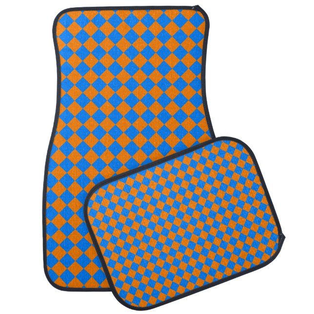 Orange Blue Checker Diamond Pattern Car Floor Mat (Set)
