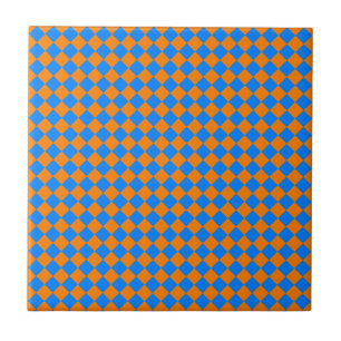 Orange Blue Checker Diamond Pattern Ceramic Tile