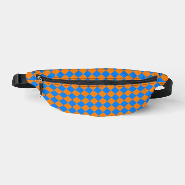 Orange Blue Checker Diamond Pattern Fanny Pack (Front)