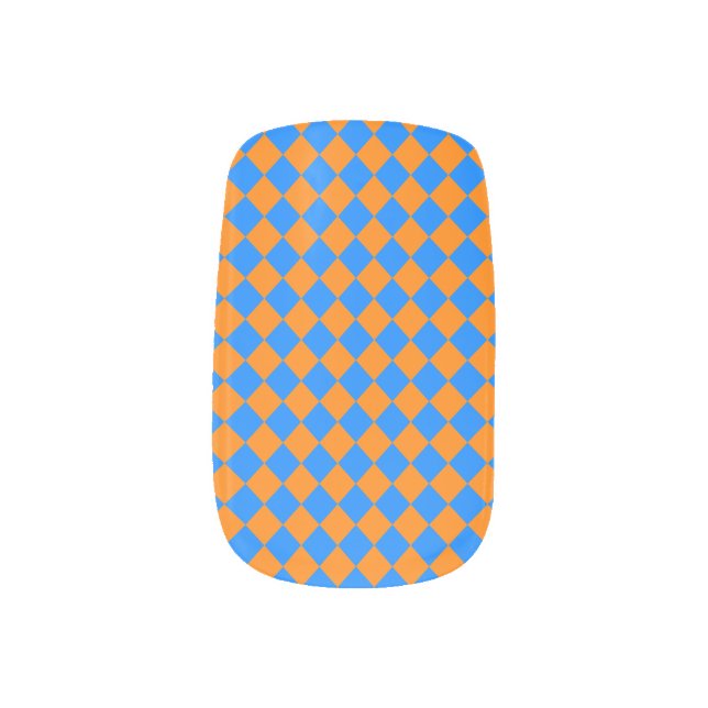Orange Blue Checker Diamond Pattern Minx Nail Art (Left Thumb)