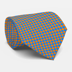 Orange Blue Checker Diamond Pattern Neck Tie