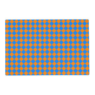 Orange Blue Checker Diamond Pattern Placemat