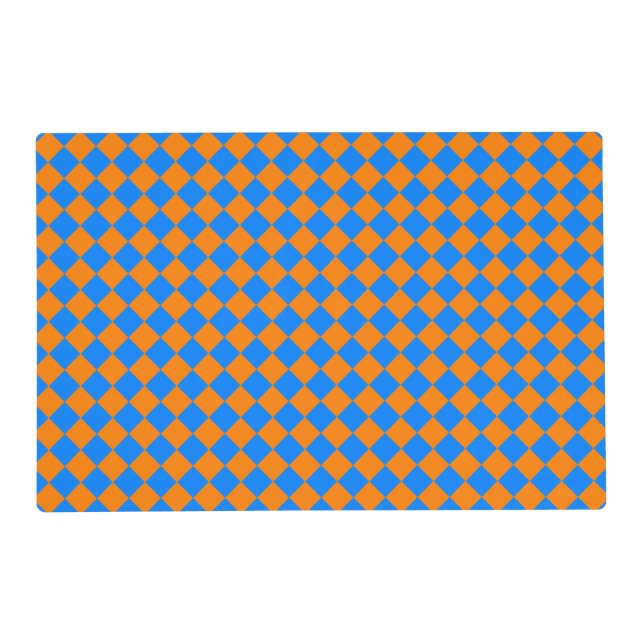 Orange Blue Checker Diamond Pattern Placemat (Front)