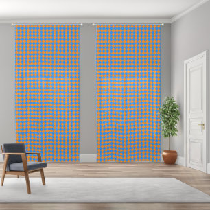 Orange Blue Checker Diamond Pattern Sheer Curtains