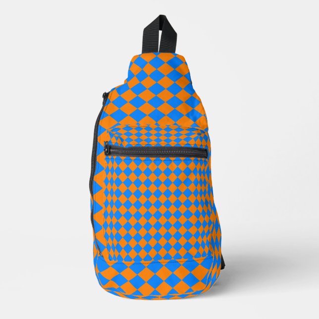 Orange Blue Checker Diamond Pattern Sling Bag (Front)