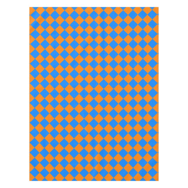 Orange Blue Checker Diamond Pattern Tablecloth (Front)