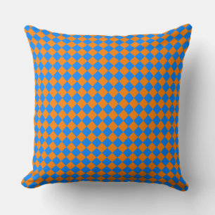 Orange Blue Checker Diamond Pattern Throw Pillow