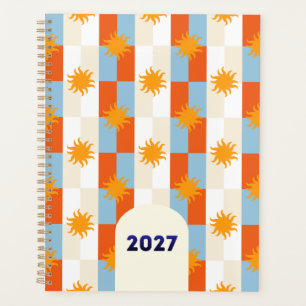 Orange Blue Checkerboard Sunburst 2027 Planner