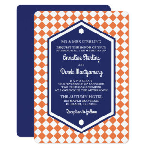 Blue And Orange Wedding Invitations Zazzle Orange Blue Checkered Wedding Invitation