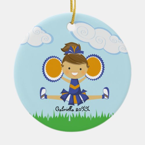 Orange  Blue Cheerleader Christmas Ornament