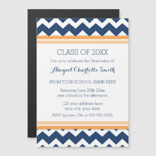 Orange Blue Chevron Graduation Party Magnetic Card