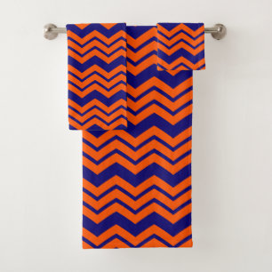 Orange Blue Chevron Zigzag Design  Bath Towel Set
