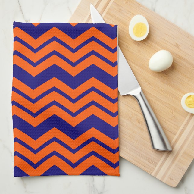 Orange Blue Chevron Zigzag Design  Kitchen Towel (Quarter Fold)