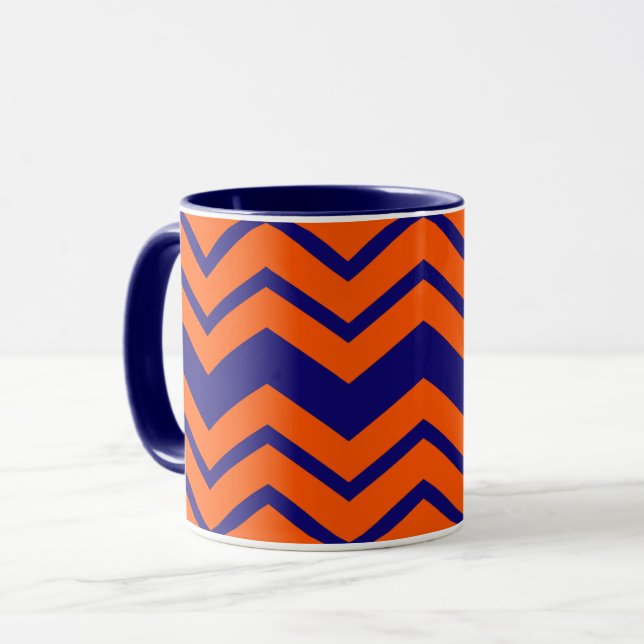 Orange Blue Chevron Zigzag Design  Mug (Front Left)