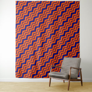 Orange Blue Chevron Zigzag Design Tapestry