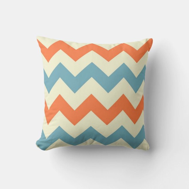 Orange blue chevron zigzag stripes zig zag pattern throw pillow (Front)