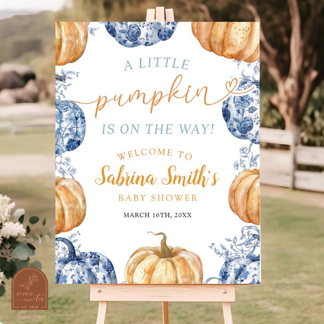 Orange Blue Chinoiserie Pumpkin Baby Shower Poster (Creator Uploaded)