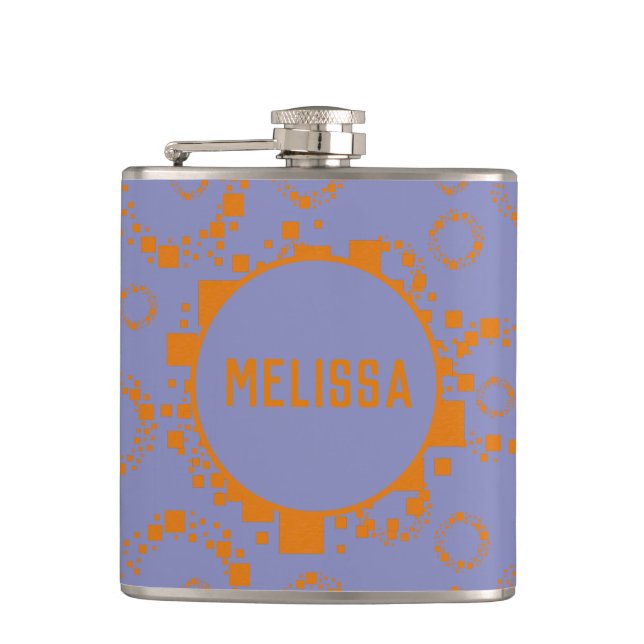 Orange blue circle squares pattern name dizzy art  flask (Front)