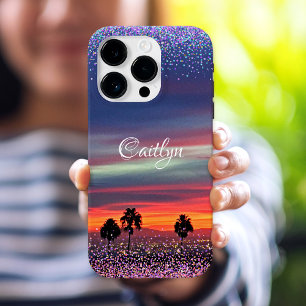 Orange blue clouds sunset ombre confetti dots name iPhone 16 pro case