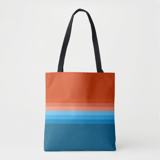 Orange Blue Complementary Color Striped Tote Bag (Front)
