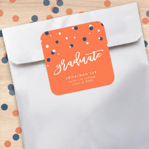 Orange Blue Confetti Graduate Graduation Square Sticker