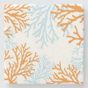 Orange Blue Coral Marble Stone Coaster