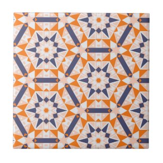 Orange Blue Cream Geometric Mosaic Ethnic Pattern Ceramic Tile