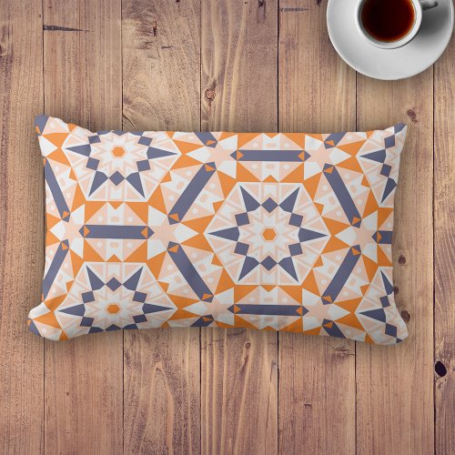 Orange Blue Cream Geometric Mosaic Ethnic Pattern Lumbar Pillow