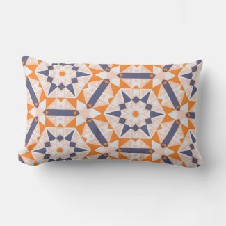 Orange Blue Cream Geometric Mosaic Ethnic Pattern Lumbar Pillow