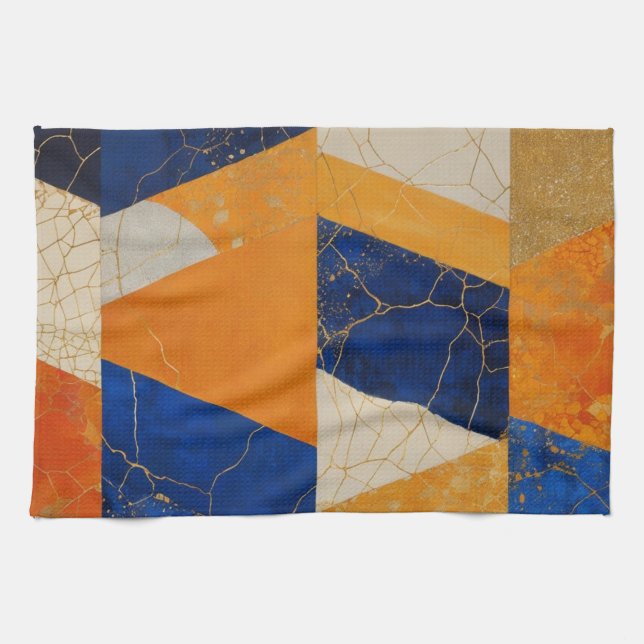 Orange Blue Cream Paralellogram Kitchen Towel (Horizontal)
